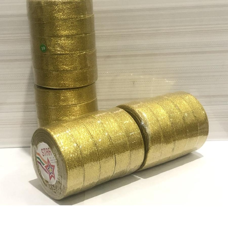 

Terjangkau Pita perak metalik 3/4” / pita emas metalik 2 cm glitter metallic ribbon isi 10 roll ン