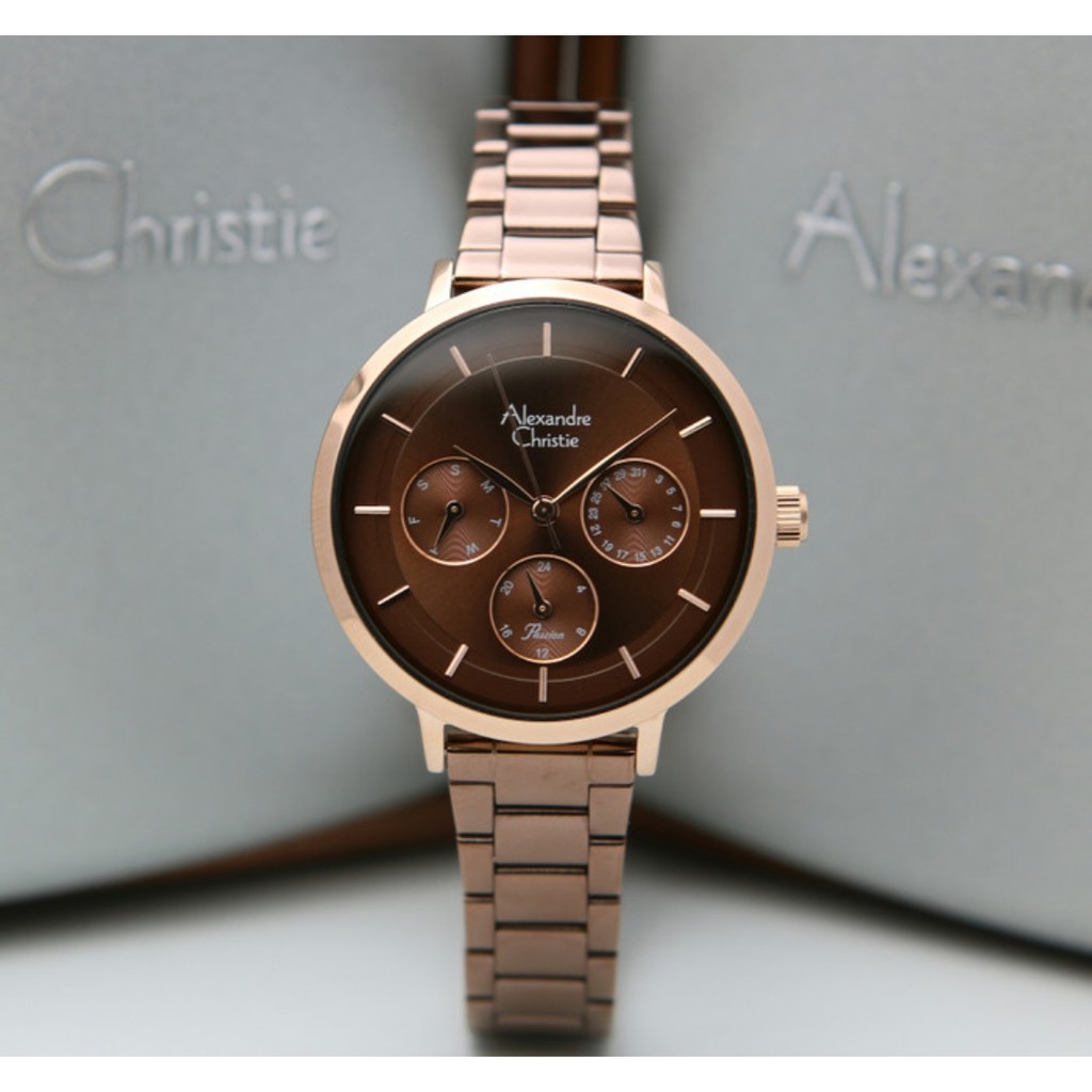 Alexandre Christie AC2871 Original Jam Tangan Wanita Coklat Rose Gold