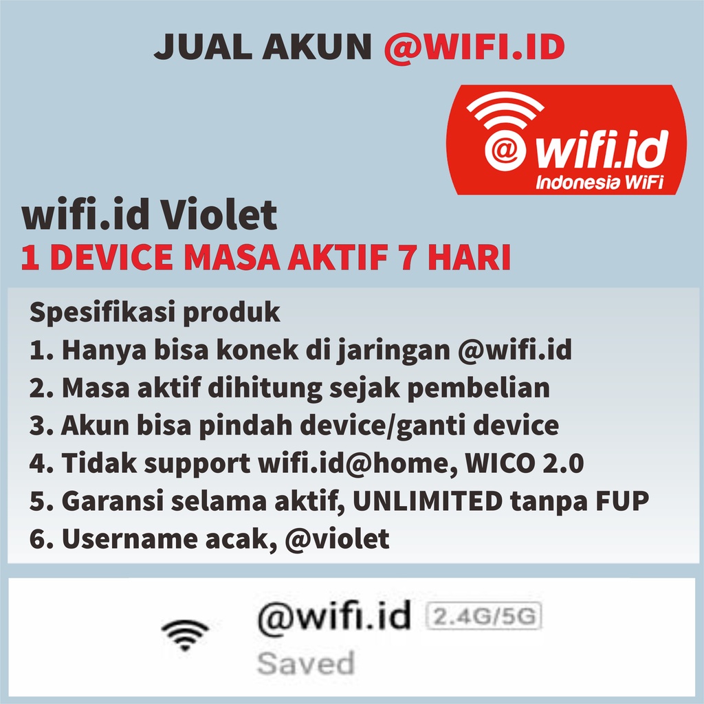 Voucher @wifi.id VIOLET MINI (7 hari) True UNLIMITED Tanpa FUP
