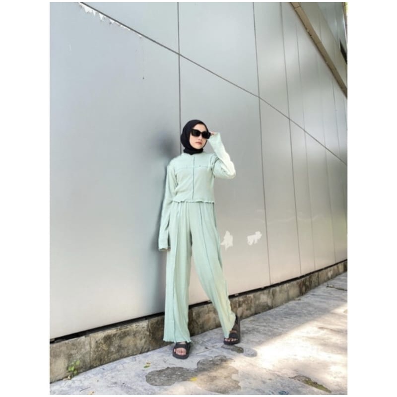 ZEC OOTD Wanita Setelan SRI / Set Mika Rib / SETCEL MODEL TERBALIK KEBALIK / SETELAN WANITA Jahitan 