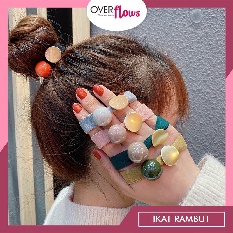 OVERFLOWS.ID Ikat Rambut Model Tali Lebar Bahan Karet Tali Rambut Permen Bulat Gaya Korea