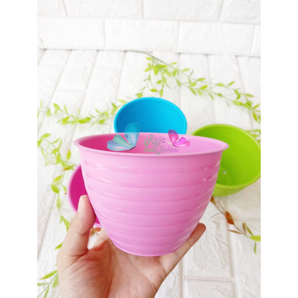 POT MDN 12 WARNA PINK HIJAU BIRU MOTIF TAWON - POT PLASTIK 12CM VAS BUNGA TAWON BULAT MURAH