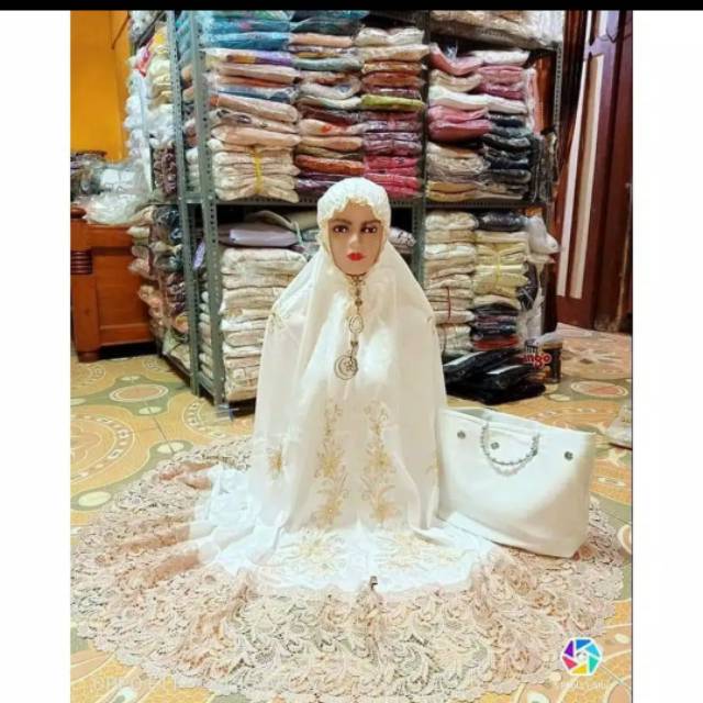 Mukena satin velvet premium tas behel motif bordir bunga