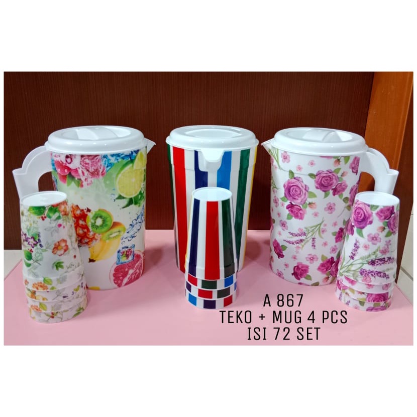 Teko set gelas motif