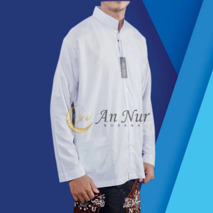 Baju koko Pria Dewasa Remaja Baju Koko model Ammu merk An Nur BUSANA Lengan panjang - Putih S original lebaran import Kekinian