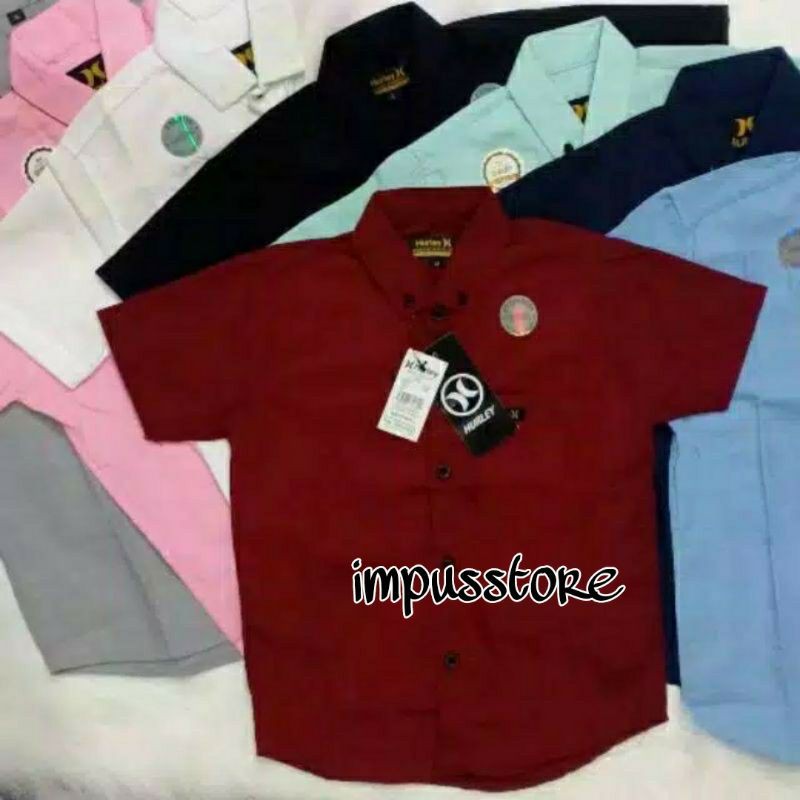 kemeja polos anak laki laki lengan pendek size 3-14 tahun