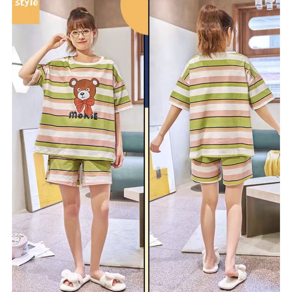 Baju tidur piyama lengan pendek celana pendek bahan kaos import