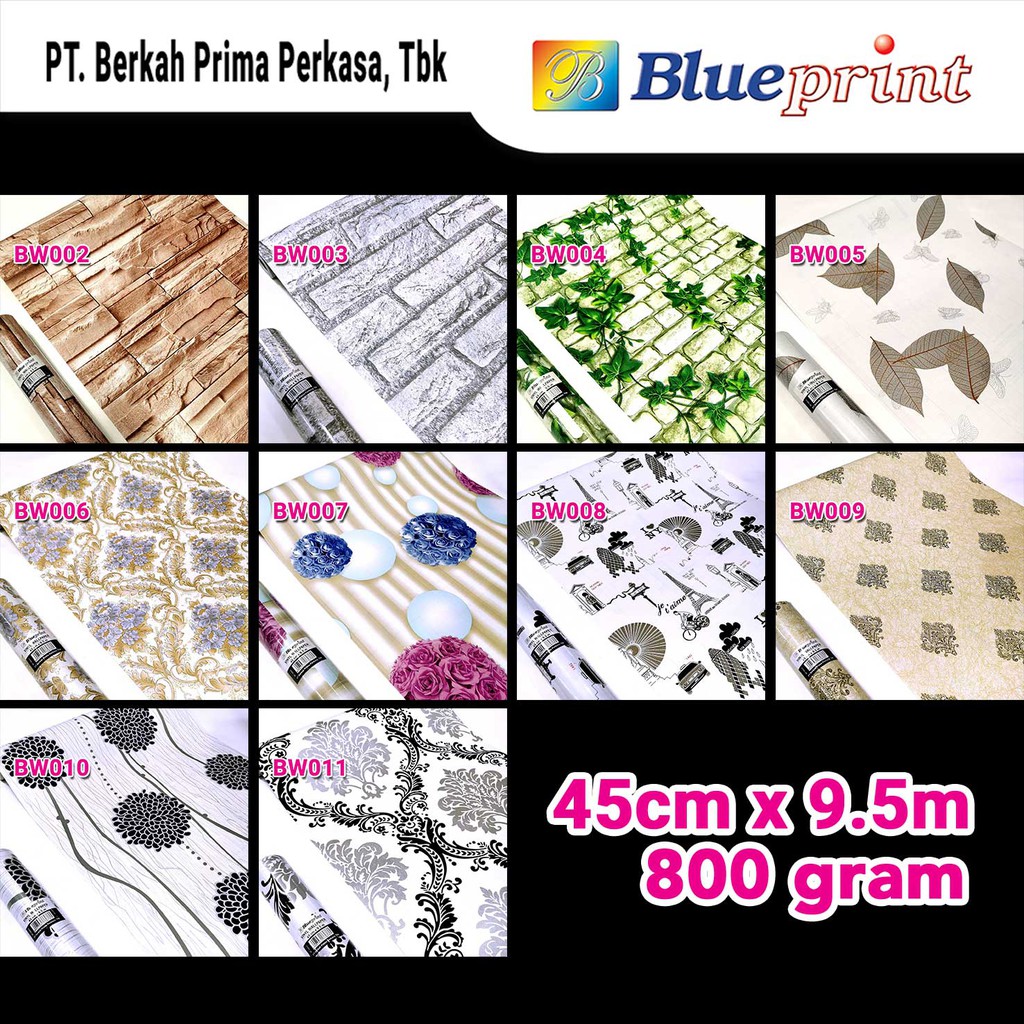 Wallpaper Sticker Vinyl Dinding BLUEPRINT 45Cm x 9,5M Varian BW002 - BW011