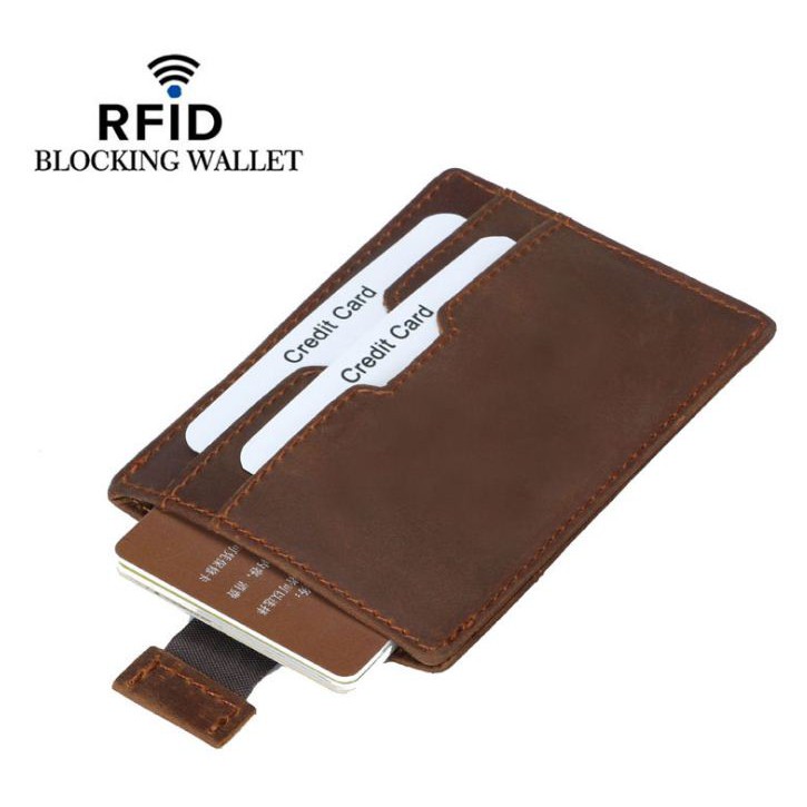 FM105 Anti RFID Pull Up Card Holder Kulit Asli Dompet Kartu