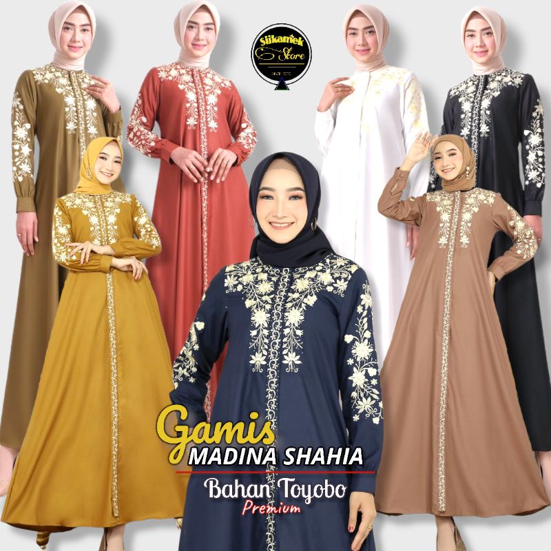 GAMIS TERBARU  GAMIS MADINA SHAHIA BAHAN KATUN TOYOBO KOMBINASI BORDIR , GAMIS MUSLIM ,GAMIS SYAR'I,