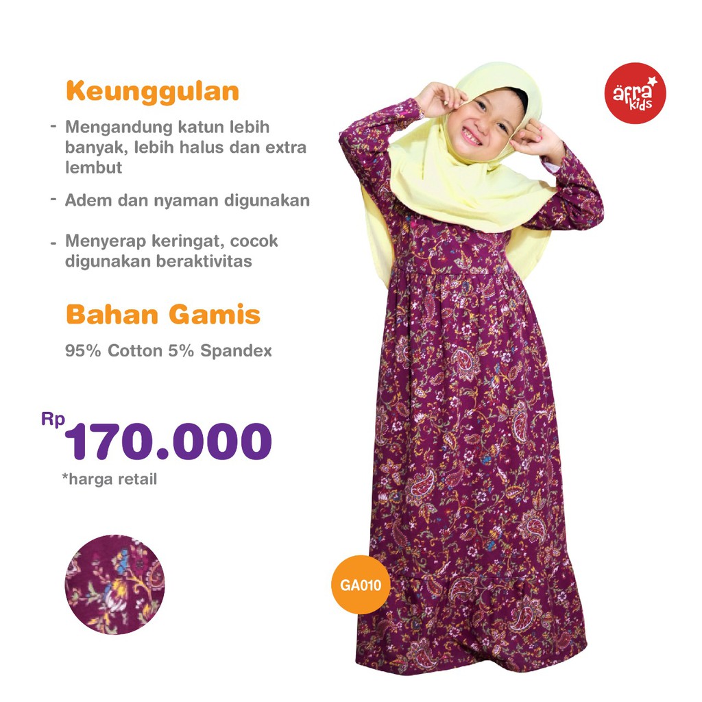 Gamis Anak Afrakids AFRA - GA010 Floral Maroon - Baju Muslim Anak Perempuan