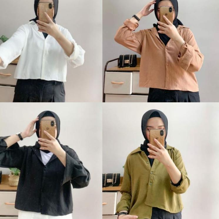 (TERLARIS) HANIN CROP/KEMEJA CROP CRINKLE CROP