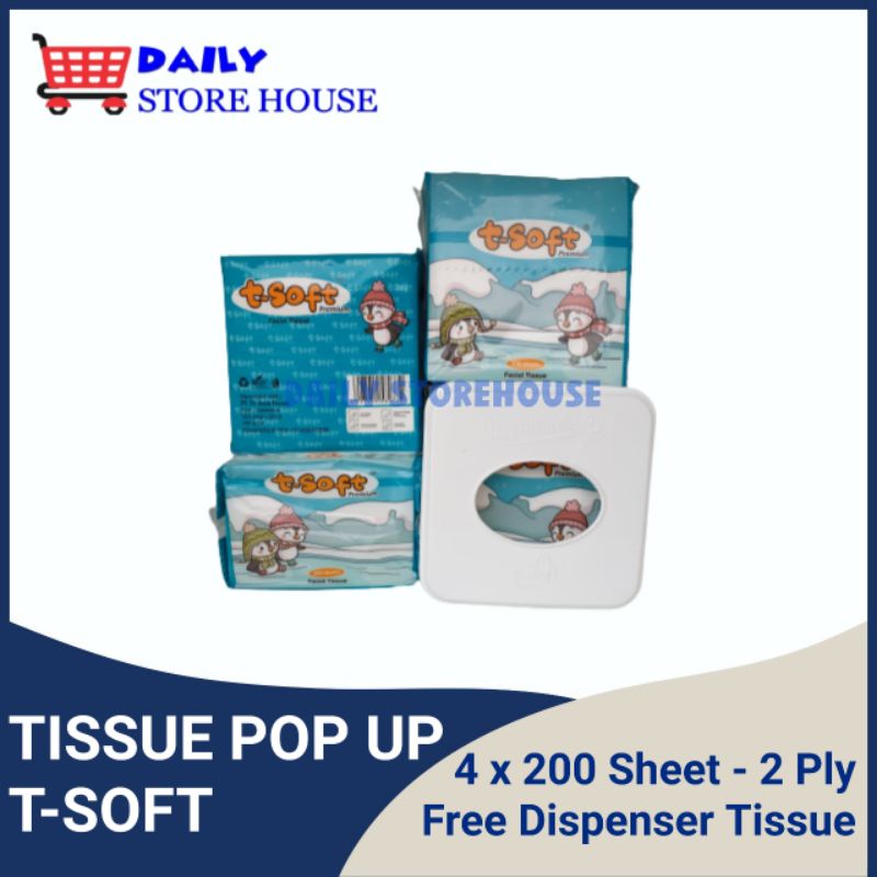 Tissue Pop Up Premium T-SOFT Tisu Meja Tisu Belah Free Dispenser Tissue