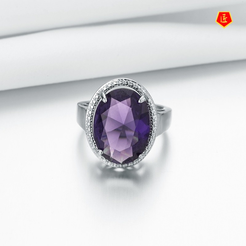 [Ready Stock]Inlaid Amethyst Ring Elegant Simple