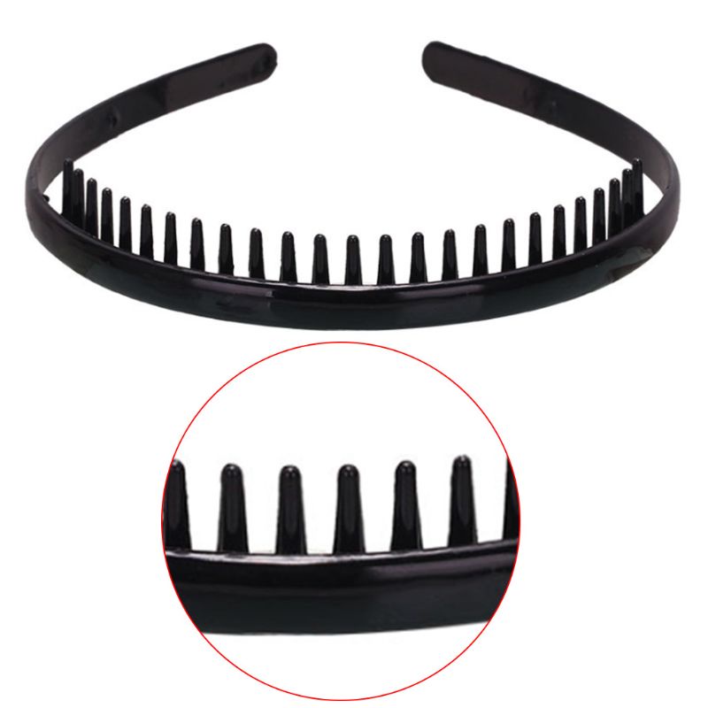 Headband Bahan Plastik Ukuran 8mm Dengan Sisir Gigi Non Slip Warna Hitam Untuk Pria Dan Wanita