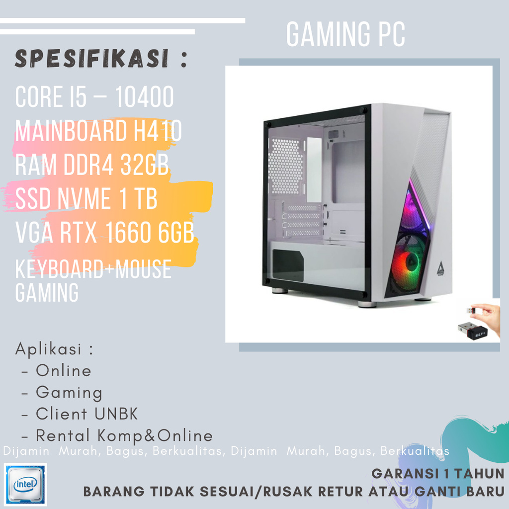 PC GAMING CORE i5 10400 VGA GTX 1660 6GB SSD 1TB E97
