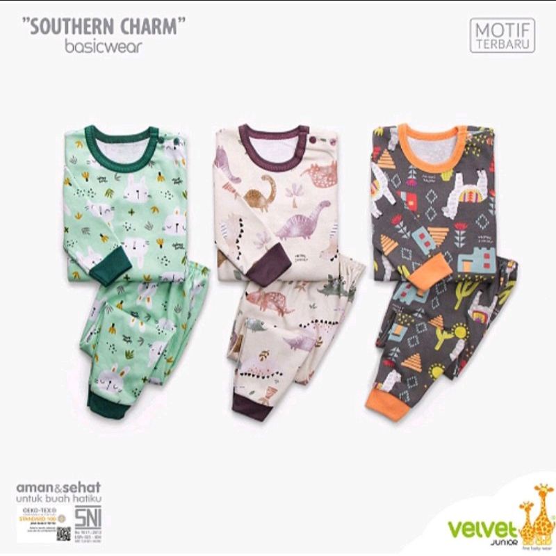 VELVET 3 pcs Setelan Bayi Lengan Panjang / Piyama Kancing Pundak Uk. S - L