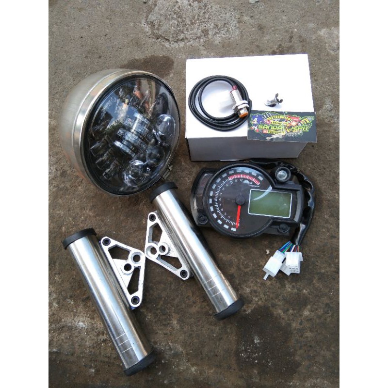 SPEDOMETER KOSO RX2N SET LAMPU DAYMAKER 16 LED 5,7 INCH BATOK L2G PRESS KUPINGAN LAMPU CNC AS 33 31 