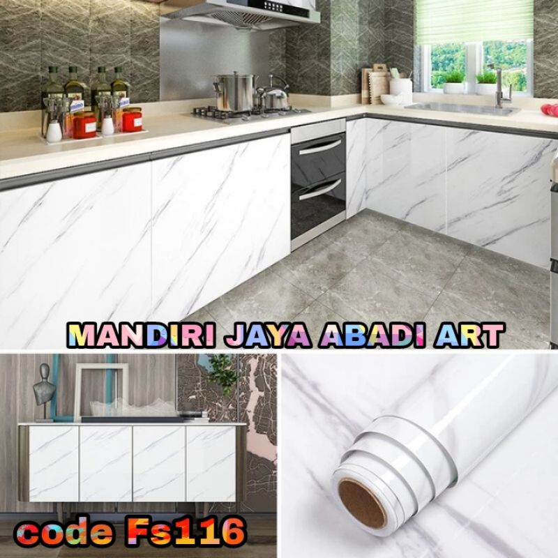 Stiker Serat Kayu Tekstur dan Stiker Marmer Marble Glossy Tebal Premium Pelapis Furniture Meja Lemari Kayu Lantai Kaca Pintu Kitchen Set Dinding Dapur Anti Air Minyak dan Tahan Panas ( L-122 CM )