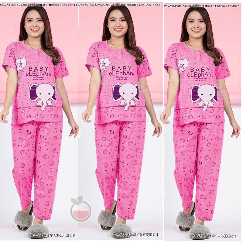 Lilipop.id  Baju Tidur Wanita CP Elephant Setelan Piyama BabyDoll Kaos Celana Panjang