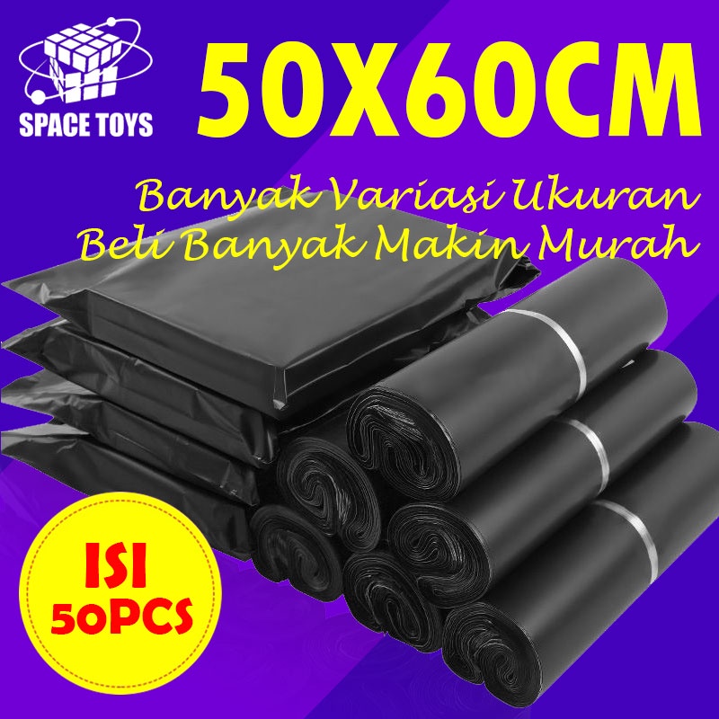 

Kantong Plastik Packing Polymailer LDPE 50X60CM Hitam Glossy Isi 50 Pcs Lem Perekat Anti Plong
