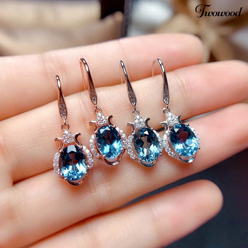 Twowood 1 Pair Hook Earrings Faux Topaz Rhinestones Ladies Bright Luster Long Lasting Drop Earrings for Wedding