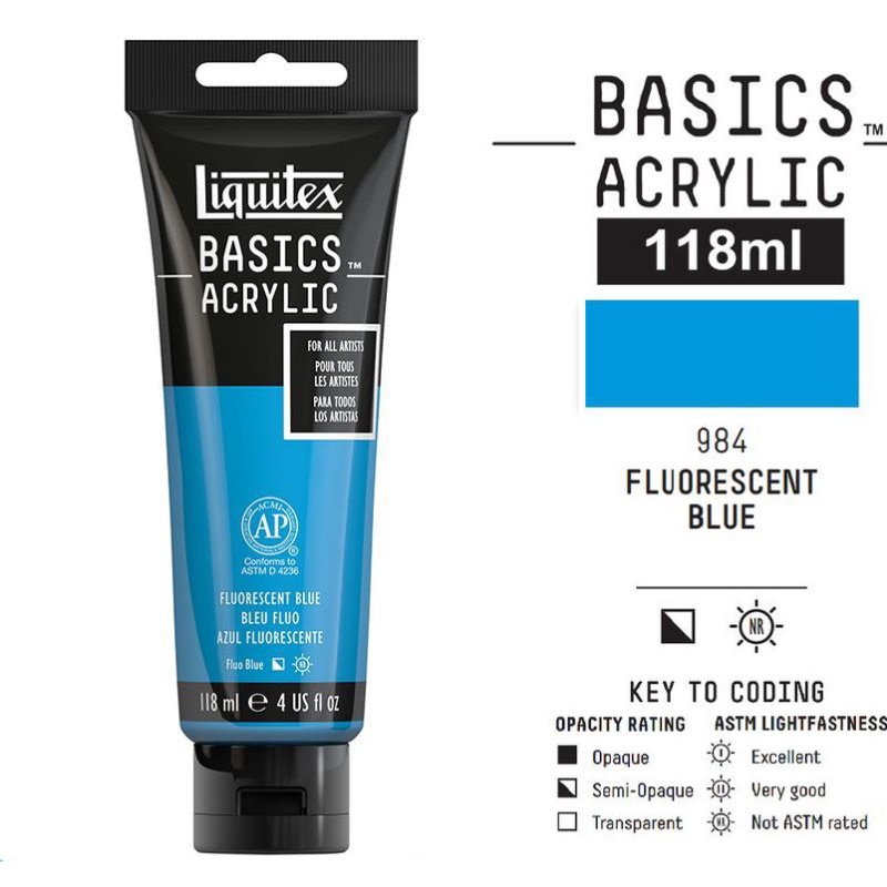 

LIQUITEX BASICS ACRYLIC COLOUR 118 ML FLUORESCENT BLUE