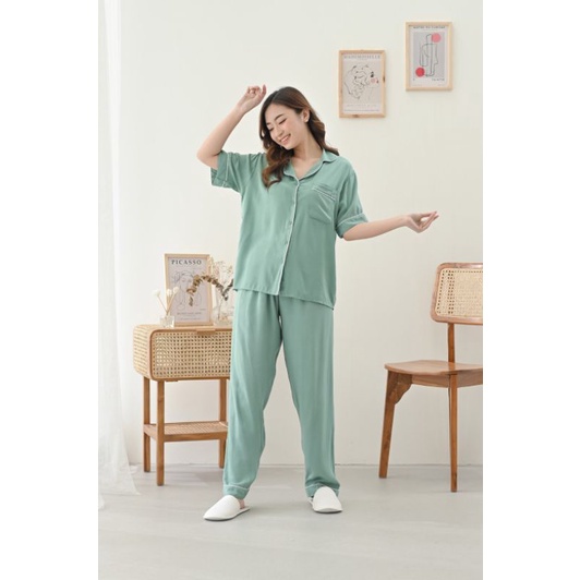 EMILY CP SWAP PAJAMAS BAJU TIDUR PIYAMA BAJU TIDUR RAYON PIYAMA RAYON PIYAMA POLOS-SEAFOAM PREMIUM