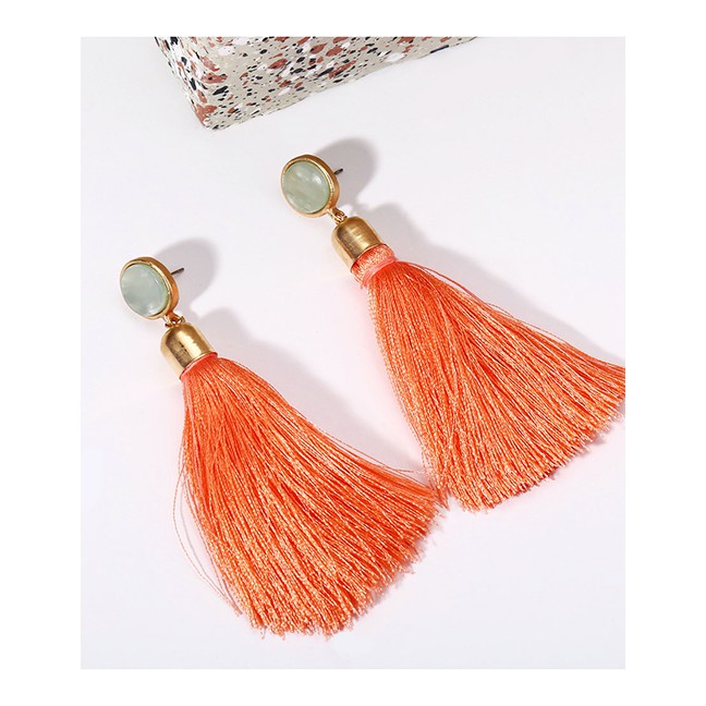 LRC Anting Tusuk Fashion Fringed Inlaid Acrylic Earrings D31671