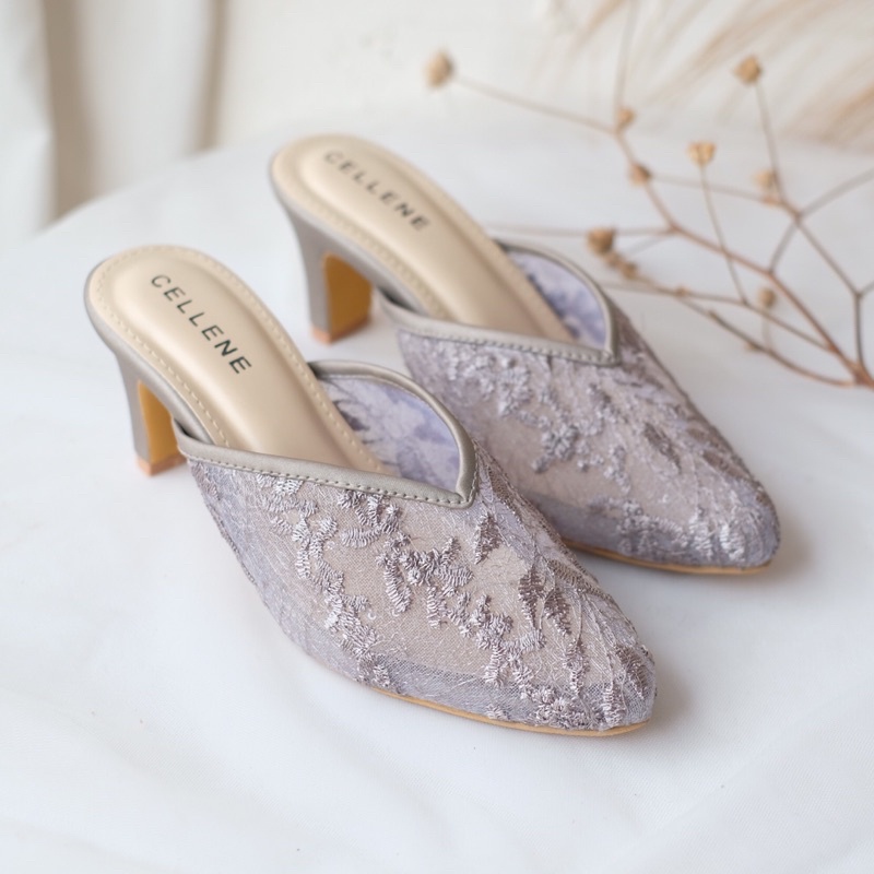 𝗖𝗘𝗟𝗟𝗘𝗡𝗘 JiA Lace Heels (6warna) / wedding shoes 7cm selop brukat