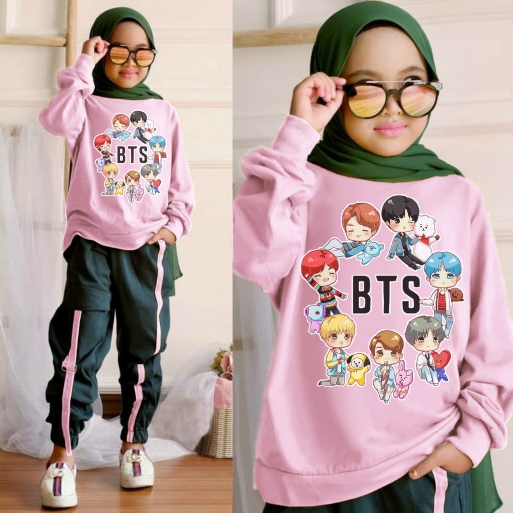Setelan Celana BTS Anak Perempuan/Fashion Anak Perempuan/Baju Anak Remaja/Set Training/Best Seller