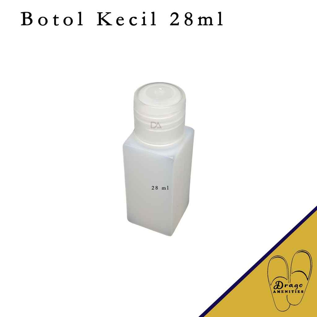 Custom Botol Kotak Kecil 28mL Putih Burem Logo Sablon shampoo sabun oil cream salon hotel