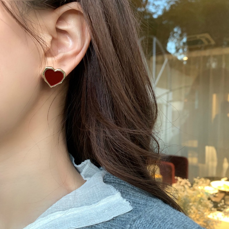 Anting Stud Silver Needle S925 Bentuk Hati Asimetris Gaya Korea Untuk Perhiasan