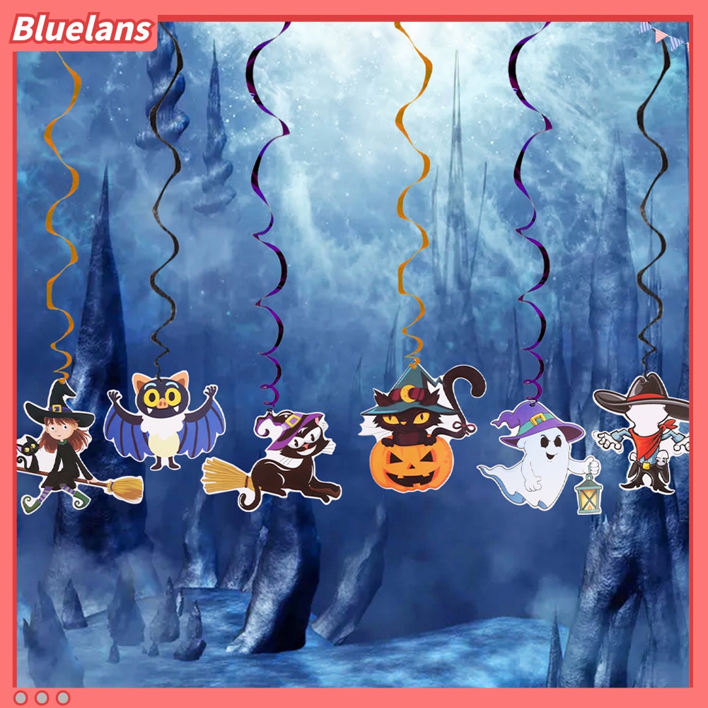 6pcs Liontin Gantung Bentuk Kucing Penyihir Hantu Spiral Untuk Halloween