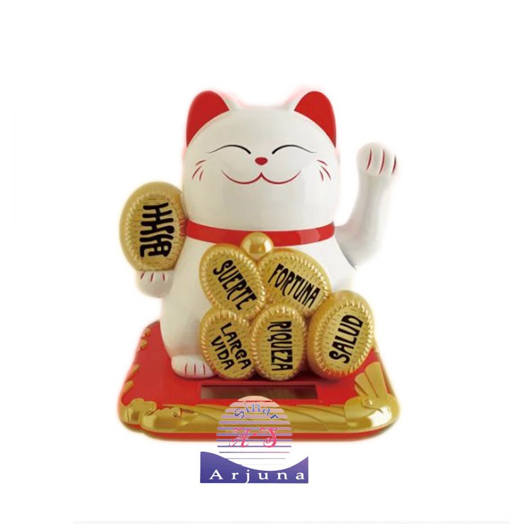 Pajangan mobil boneka solar KUCING PUTIH DEWA UANG goyang 11CM SOLAR TENAGA SURYA  MATAHARI LAMPU