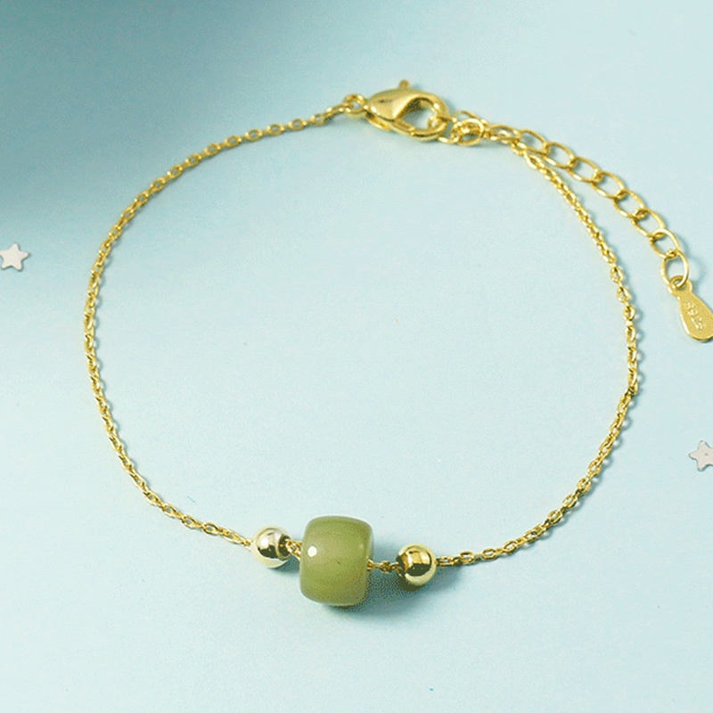 Gelang Tangan Manik-Manik Batu Jade Bulat Natural Untuk Wanita / Hadiah Valentine