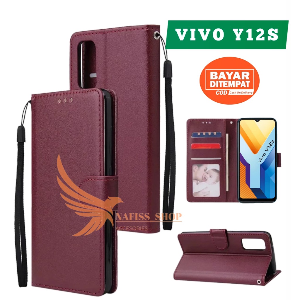 Case Flip VIVO Y12S 2021 (V2026) flip wallet case standing flip Leather cover Handphone