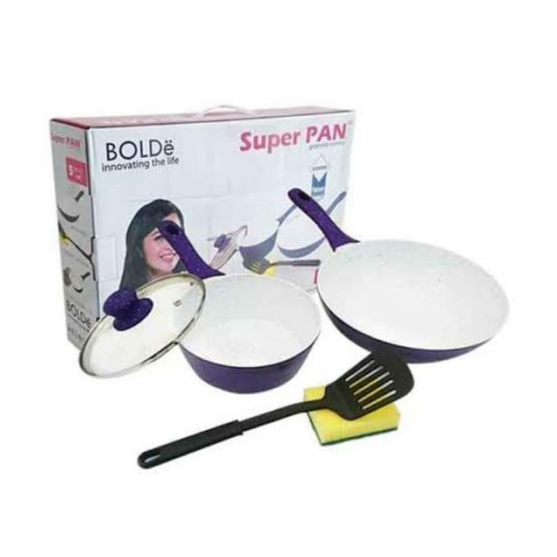 Panci Set Bolde Super Pan Bolde 5pcs White Purple Panci Granite Bolde Superpan Penggorengan Bolde