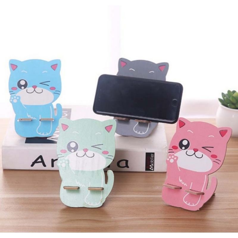 Holder Kayu Karakter - Phone Stand Holder HP Kartun - Sandaran Handphone