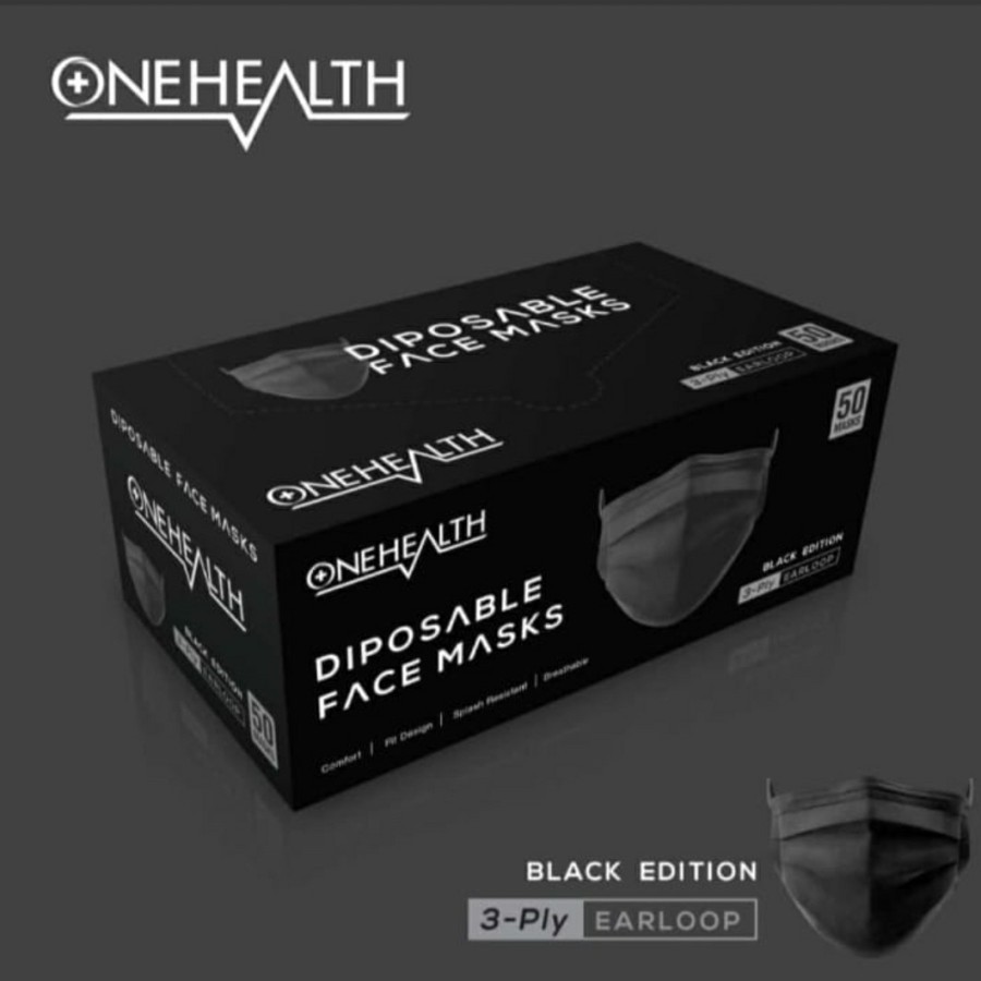 ONE HEALTH Masker Non Medis Earloop 3Ply BLACK Edition