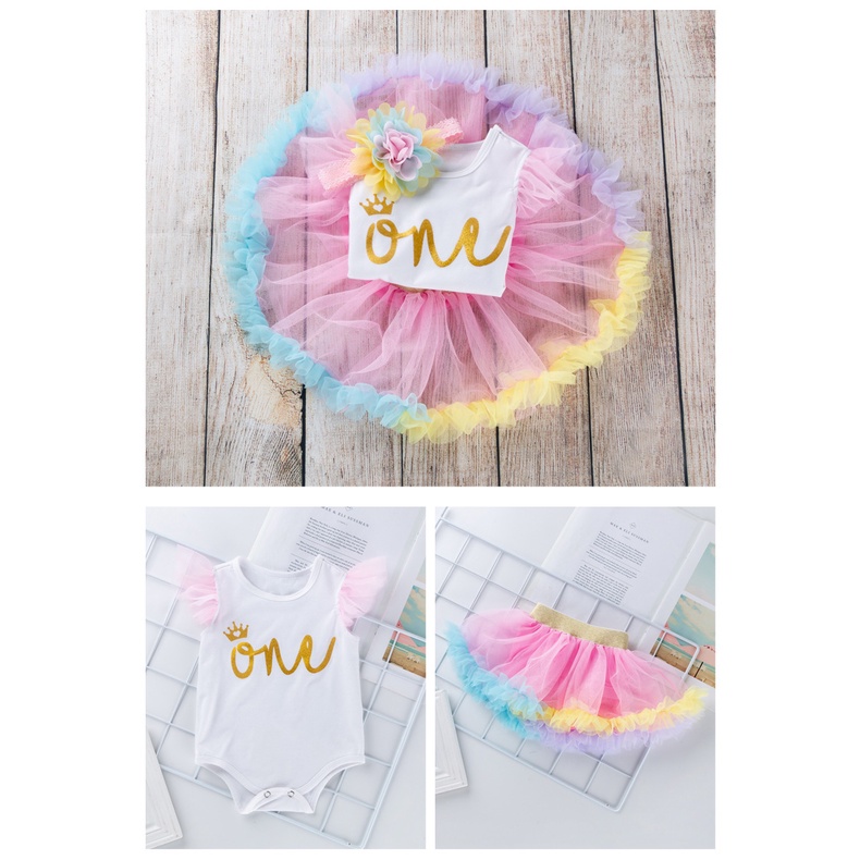 NEW Set jumper tutu bayi dan bandana bayi baju romper /jumper anak perempuan motif one