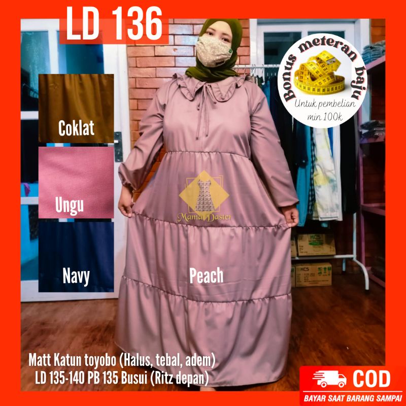 Gamis Midi Polos Toyobo Jumbo LD 130 Busui Resleting Depan / Gamis Polos Premium Bigsize XXXL Ritz D