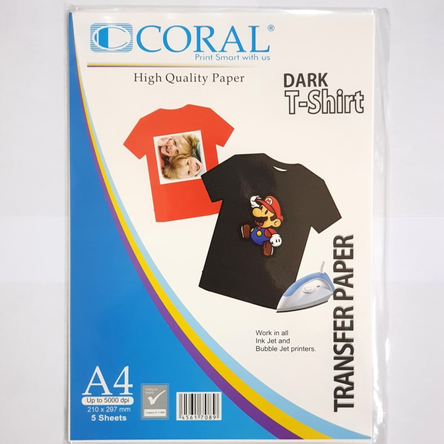 

TRANSFER PAPER A4 CORAL (DARK T-SHIRT) / Uk A4 210 x 297 mm 5 Sheets / Coral