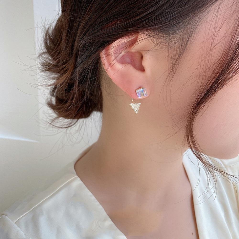 NEEDWAY Drop Earrings Wanita Perempuan Anting Menjuntai Geometris S925 Kristal Persegi