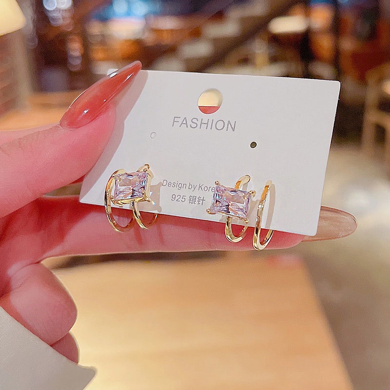 Anting Stud Zircon Geometris Bahan S925 Silver Needle