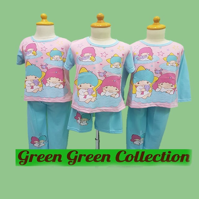 Baju Tidur Piyama kaos anak premium karakter little twin stars blue