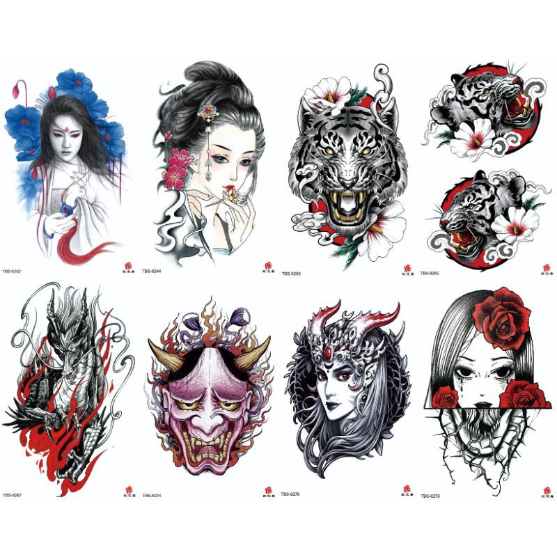 Tatto Temporarry tato temporer Tahan air anti air tahan lama Seri TBS Baru Ukiyo-e Geisha Naga merah