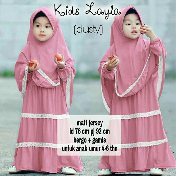 Set Gamis Anak Syari Inaya Friska Syar'I Kids Black M EW201 Alg - Layla Kid Dusty  Bahan Jersey