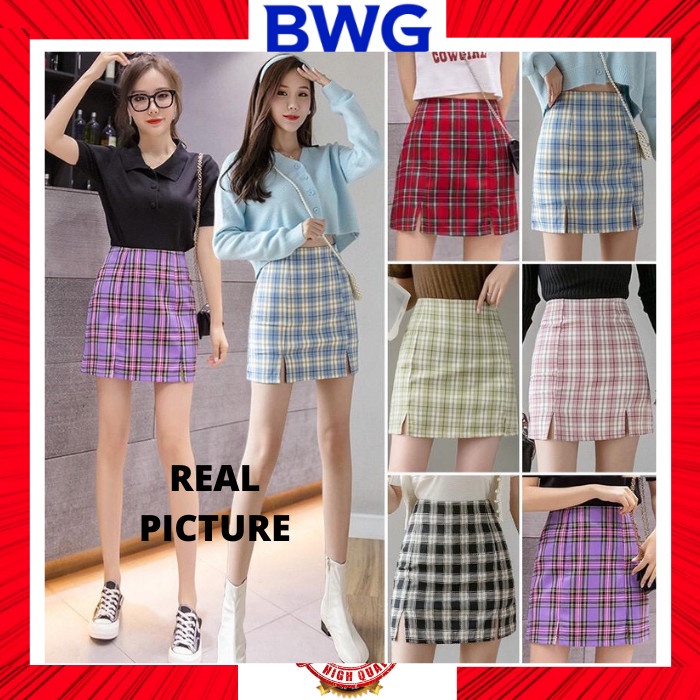 SQUARE MINI SKIRT KOREAN PLAID SKIRT ROK KOREA KOTAK ROK MINI KOREA - Blue, XL