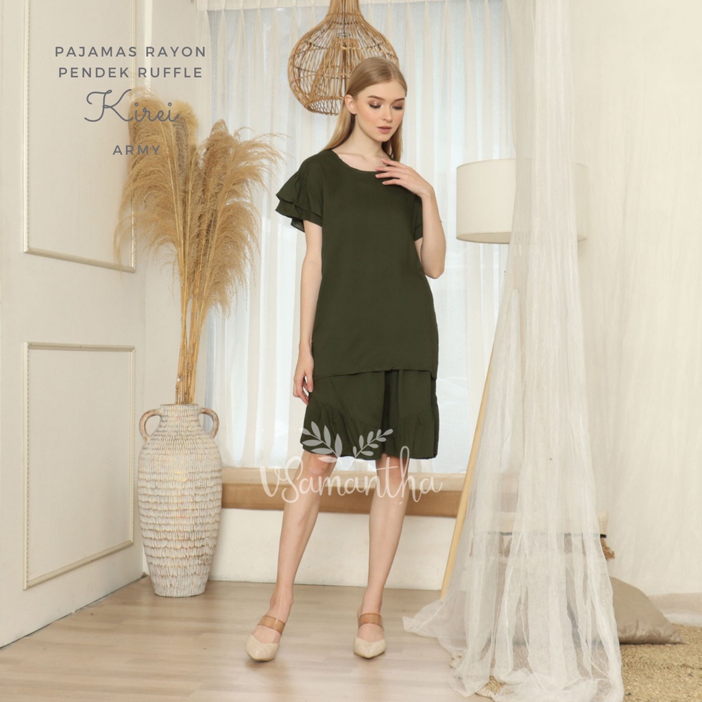 vSamantha  - One Set Piyama Rayon Pendek Ruffle Kirei